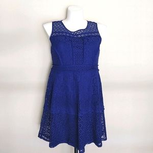 Blue Lace Sleeveless Fit and Flare Dress sz L